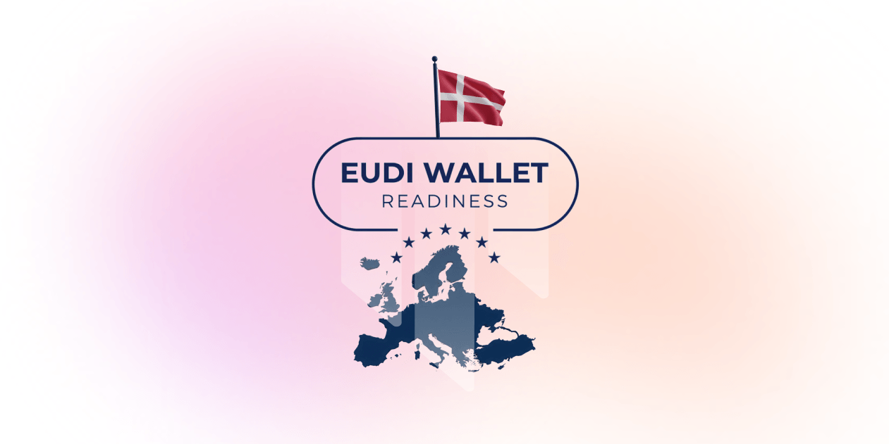 EUDI Wallet Readiness DENMARK - map of Europe with EU stars, representing the state of digital identity wallet adoption across EU member states