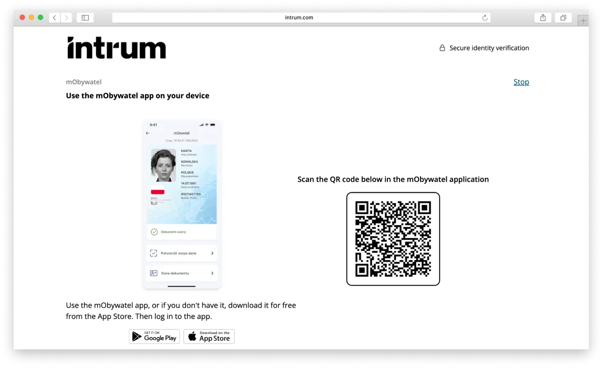 Screenshot of Intrum's Verification screen